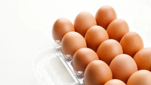 Organic chicken eggs in plastic packaging Stock Photos