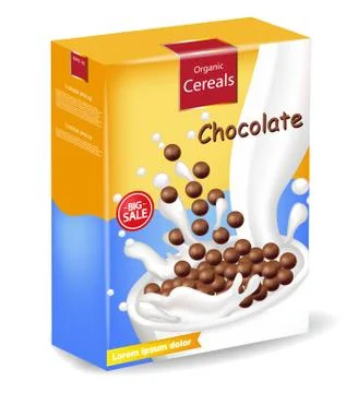 Organic Chocolate cereals package Vector realistic mock up. Product placement Stockillustratie