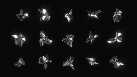 Organic chrome elements set, shiny abstract shapes animated on black background, Stock Footage 243803846