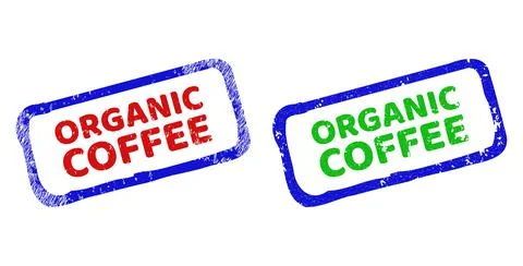 ORGANIC COFFEE Bicolor Rough Rectangle Stamp Seals with Rubber Textures Stock Illustration