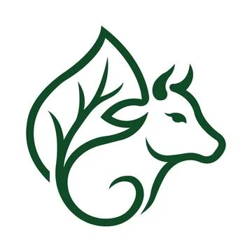 Organic Cow Leaf Logo Design for Farm Agriculture and Dairy Brand Illustrazione stock
