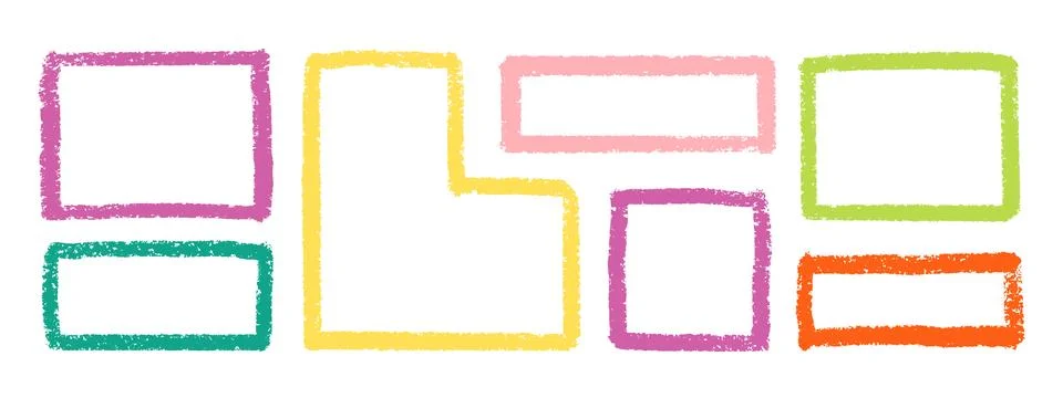 Organic Crayon Rectangle Frame Shapes Set. Hand Drawn Abstract Vector Fluid Stock Illustration