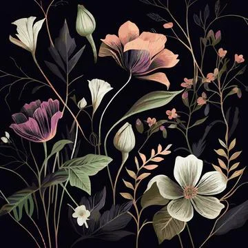 Organic dark floral texture pattern background - Vector 스톡 일러스트
