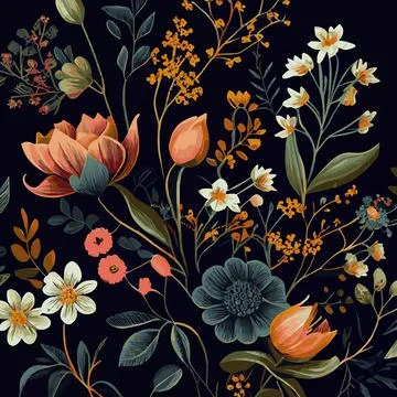 Organic dark floral texture pattern background - Vector Stock Illustration