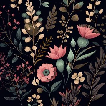 Organic dark floral texture pattern background - Vector Stock Illustration