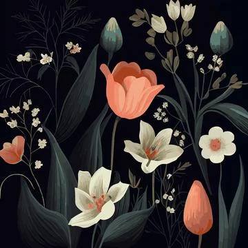 Organic dark floral texture pattern background - Vector Stockillustratie