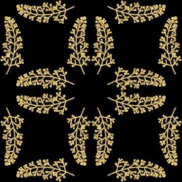 Organic deciduous tree leaf plant seamless pattern gold glitter sparkling Stock Photos
