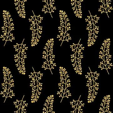 Organic deciduous tree leaf plant seamless pattern gold glitter design Stock Photos