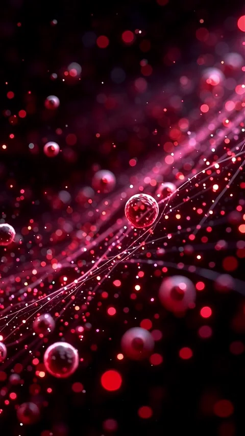 Organic Digital Flow of Red Spheres and Particles Moving in Abstract Motion Stock Footage 312906975
