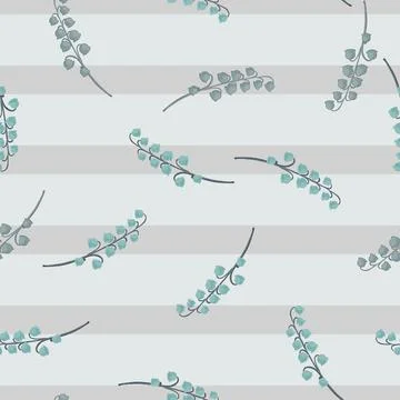 Organic doodle lily of the valley elements seamless pattern. Striped pastel b Illustrazione stock