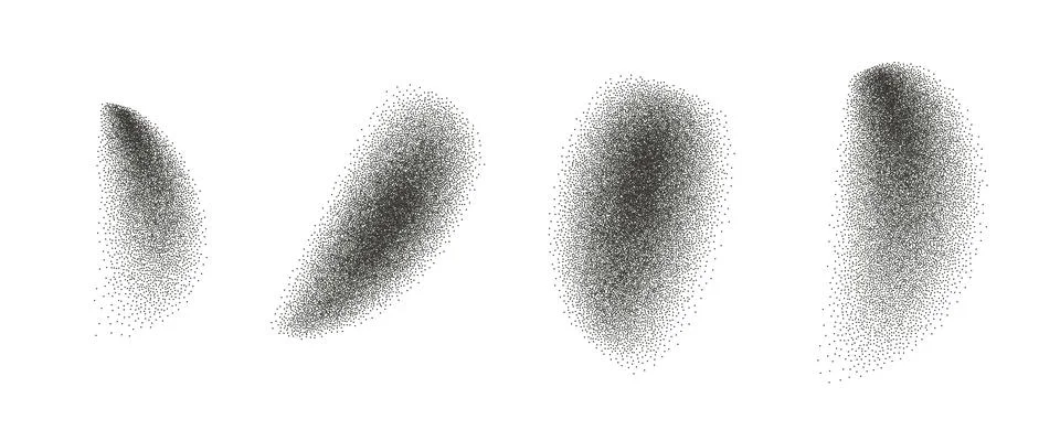 Organic dotwork gradient wavy shapes set. Irregular dynamic halftone figures. Illustrazione stock