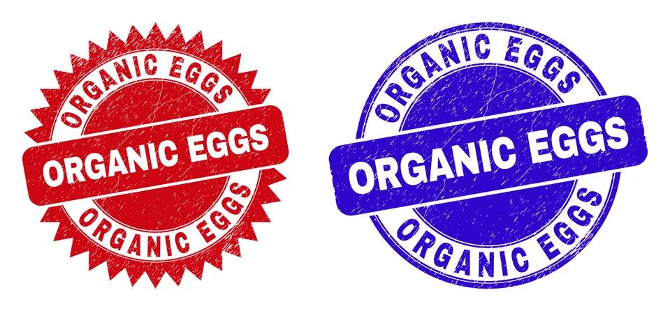 ORGANIC EGGS Rounded and Rosette Watermarks with Distress Surface 스톡 일러스트