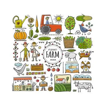 Organic Farm Background For your Design. Harvest Festival. Agriculture Stock Illustration