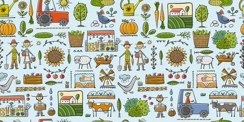 Organic Farm Seamless Pattern Background For your Design. Harvest Festival Illustrazione stock