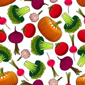 Organic farm vegetables seamless pattern Illustrazione stock