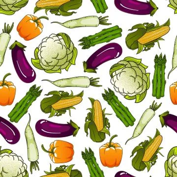 Organic farm vegetables seamless pattern Stock Illustration