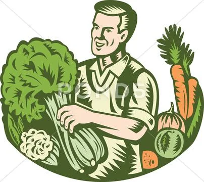 Organic farmer green grocer with vegetables retro Stock Illustration