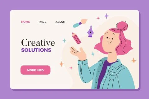 Organic flat creative solutions landing page template Stock Illustration