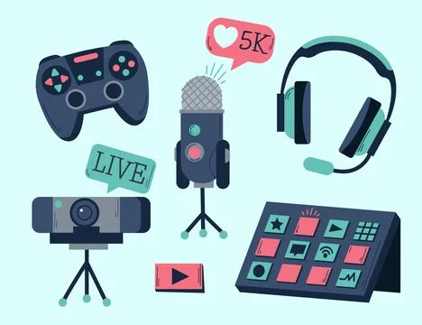 Organic flat game streamer elements collection Stock Illustration