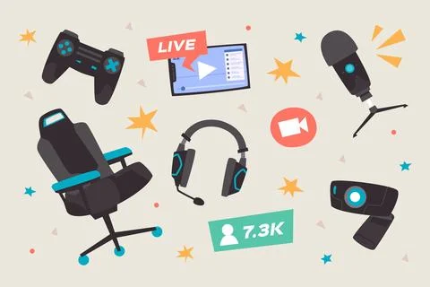Organic flat game streamer elements collection 스톡 일러스트