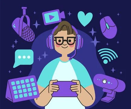 Organic flat game streamer elements collection Stockillustratie