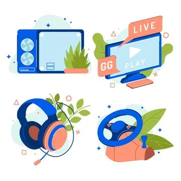 Organic flat game streamer elements collection 스톡 일러스트