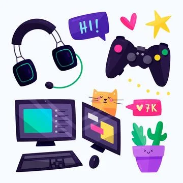 Organic flat game streamer elements collection 스톡 일러스트
