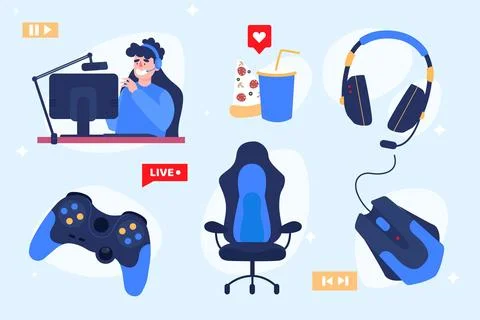 Organic flat game streamer elements collection 스톡 일러스트
