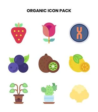 Organic Flat Icons Pack Stock Illustration