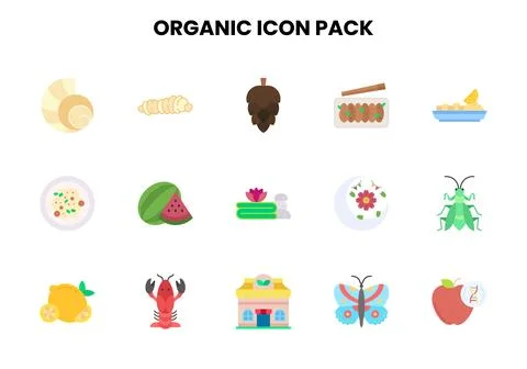 Organic Flat Set Icons Pack Stock Illustration