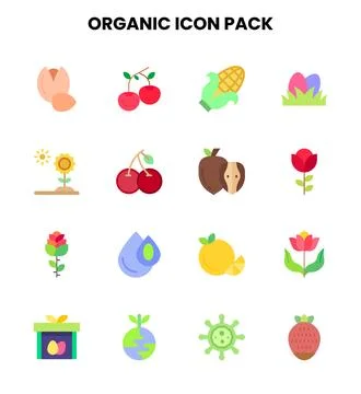 Organic Flat Vector Icons Pack Stock Illustration