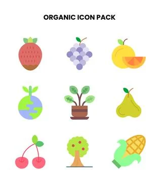 Organic Flat Vector Icons Pack Stock Illustration