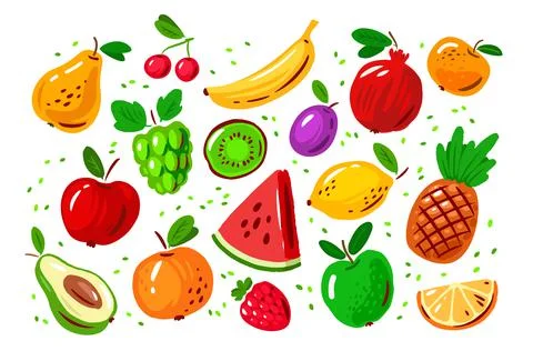 Organic food icon set. Vector illustration berries and fruits in cartoon style Stock Illustration
