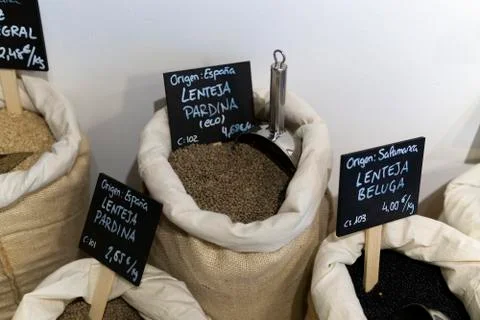 Organic food products in bulk Stock Photos