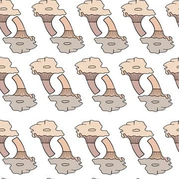 Organic food seamless fall pattern with isolated cantharellus cibarius mushro Stock Illustration