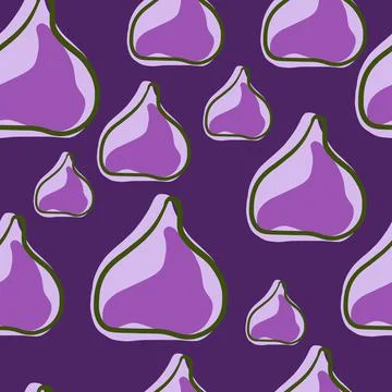 Organic food seamless pattern with random abstract figs shapes. Purple backgr Illustrazione stock