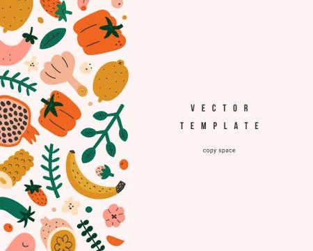 Organic foods frame template, vector layout with copy space, cute naive Stock Illustration