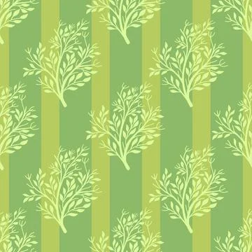 Organic forest seamless pattern with doodle tree silhouettes shapes. Green st Illustrazione stock
