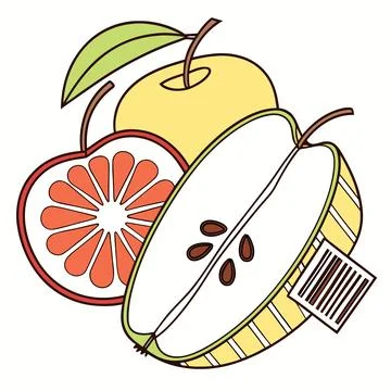 Organic Fruit Icons Designed with Barcode Stripe Patterns Stock Illustration