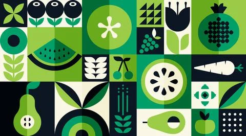Organic fruit vegetable geometric pattern. Natural food background creative Stock Illustration