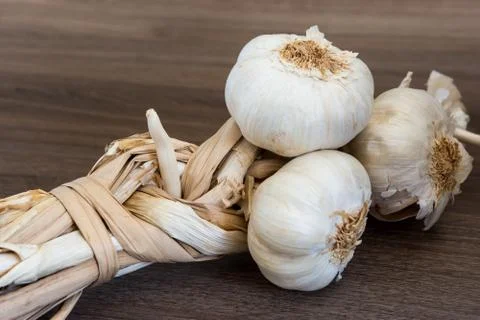 Organic garlic braid Stock Photos
