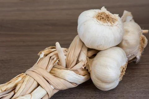 Organic garlic braid Stock Photos
