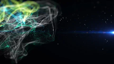 Organic glow wave element flowing in dark spark with blue lens flare 4K motion Stock Footage 305481618
