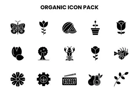 Organic Glyph Vector Icons Pack Stock Illustration