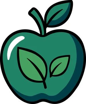 Organic green apple fruit with leaf icon 스톡 일러스트