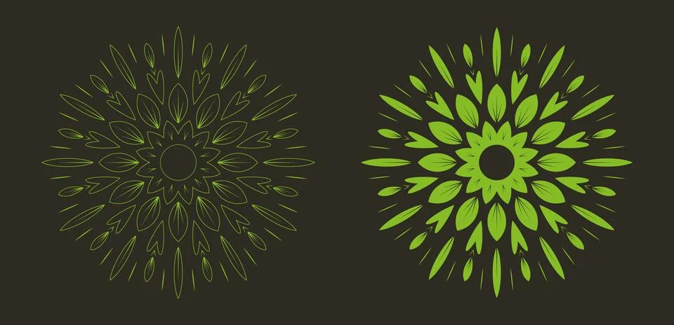 Organic Green Leaf Element on Round Shapes Stock Illustration