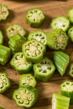 Organic Green Raw Sliced Okra Vegetable Stock Photos