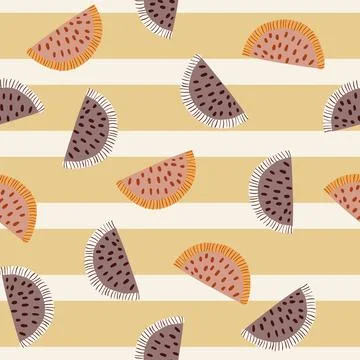 Organic healthy seamless pattern with random brown and orange lemon slice pri Stock Illustration