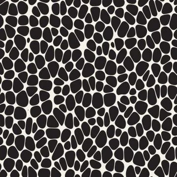Organic Irregular Rounded Jumble Shapes. Vector Seamless Black and White Pattern イラスト素材