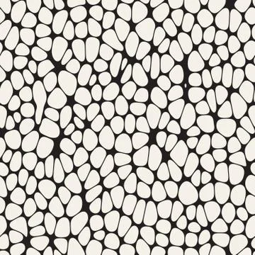 Organic Irregular Rounded Jumble Shapes. Vector Seamless Black and White Pattern イラスト素材